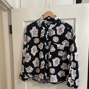 Seashell and Starfish (100% Linen Black Button Down Shirt with Shell Buttons)